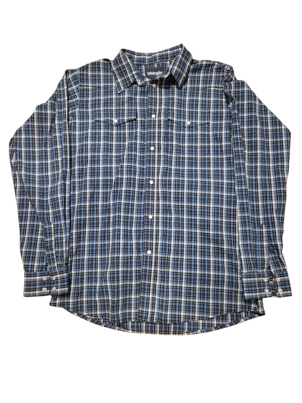 🤠 Wrangler Youth XXL Blue Plaid Western Pearl Snap Shirt